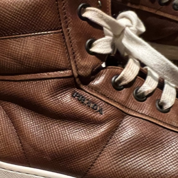 Prada - Saffiano Brown Leather Hightops - Picture 3 of 9